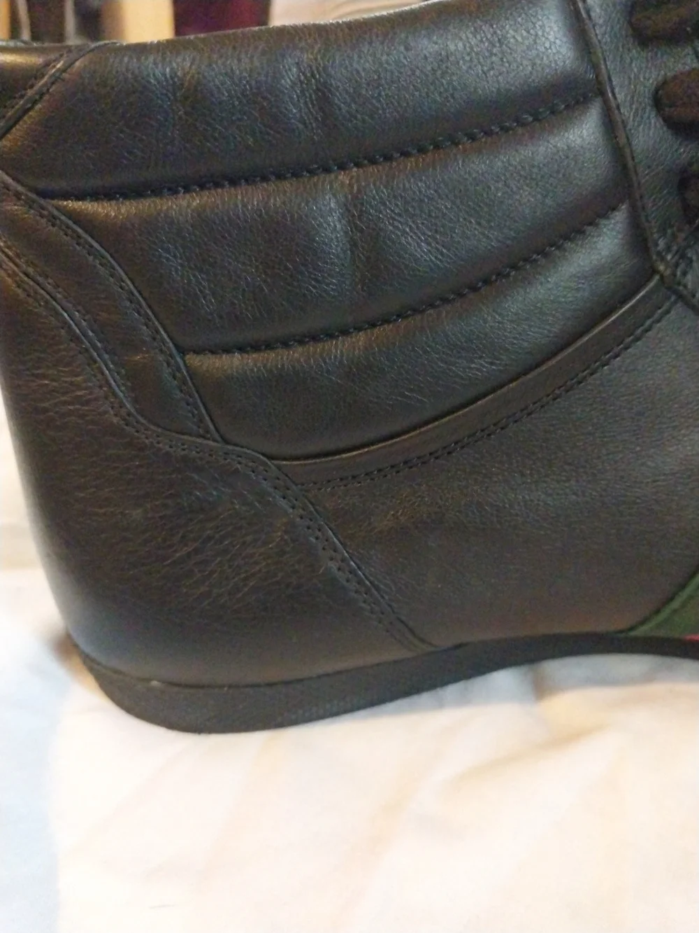 Gucci Black Leather High-Top Sneakers with Red & Green Web Stripe Size 12